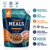 Sac d'emballage pour aliments humides pour animaux de compagnie, impression en gravure OEM personnalisée, sans BPA, 121 ° Sachet Doypack stérilisable pour aliments pour animaux de compagnie avec bec verseur