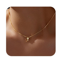 Cadena de Acero Inoxidable, Collar con Cruz Pequeña, Cadena de Quilla de Oro de 18K con Colgante de Cruz Perforada