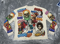 Fabricants de vêtements personnalisés, t-shirts pour hommes à imprimé graphique DTG sur toute la surface, t-shirts à manches longues thermiques en tissu gaufré avec rivets