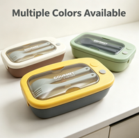 Boîte à lunch pour enfants en plastique de 750 ml, 2 compartiments avec fourchette et cuillère, récipient de stockage alimentaire micro-ondable pour la cuisine, l'école et le bureau