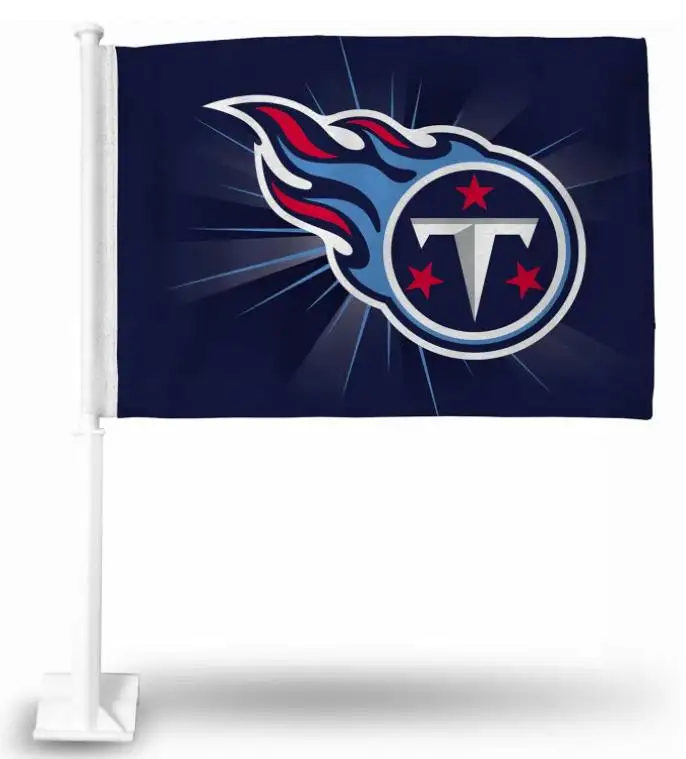 Bandeira de janela de carro Tennessee Titans com poste para decoração de jardim ao ar livre em material de poliéster cor vívida bandeira de carro ao ar livre