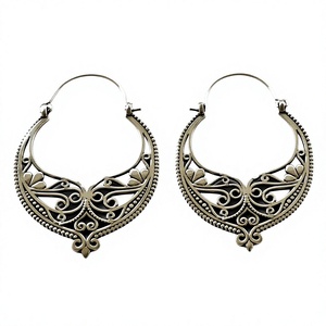 Handmade <b>Silver</b> Plated Brass <b>Hoop</b> <b>Earrings</b> <b>for</b> <b>Women</b> Featuring Diamond Pearl Bohemian Style Engagement Jewelry <b>for</b> Weddings - Product Image 1