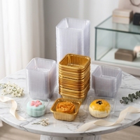 Boîte d'emballage en PET doré de qualité alimentaire pour gâteaux de lune, plateau carré transparent en plastique avec couvercle pour Mochi et pâtisseries au jaune d'œuf, vente en gros