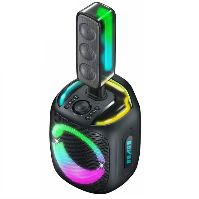 Party Portable Outdoor Speaker with Colorful Light Show & Wireless Microphone, Karaoke Speaker for Outdoor with Sound Column