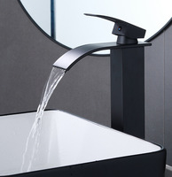 Robinet de lavabo mural en acier inoxydable noir à poignée unique, chromé brillant, cascade, eau chaude/froide pour salle de bain, chambre à coucher