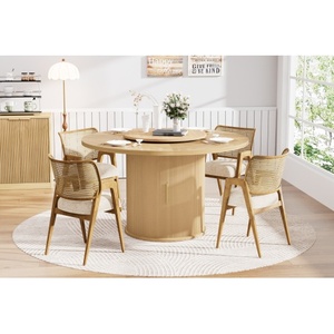 Table à manger ronde moderne avec rangement et plateau tournant, plateau en panneaux de particules et MDF de 55 pouces, pieds en bois, écologique et durable - Product Image 3
