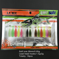 Ensemble d'appâts souples 19 pièces combo de leurres de pêche en plastique artificiel brillant appâts souples hameçons ensemble de leurres de pêche souples