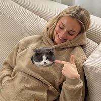 Ensemble assorti créatif pour humain et animal de compagnie : Sweat à capuche en polaire épaisse et chaude, pliable, décontracté et ample, avec poche porte-animal pour chat