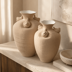 Vaso in Ceramica Beige Sabbia con Decorazione di Uccello in Rilievo, Vaso Decorativo Texturizzato <span class=keywords><strong>per</strong></span> Soggiorno e Arredamento Casa - Product Image 1