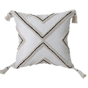 Nordic Style Embroidered Pillowcase Square Cotton Blend Black Striped Four <b>Leaf</b> Clover Pattern Decorative Throw <b>Cushion</b> Cover - Product Image 4