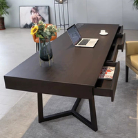 Bureau de direction moderne en bois massif noir, design nordique personnalisé, grandes dalles, marque ML, fabriqué en Chine