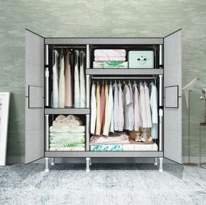 Tubo in acciaio rinforzato doppio o singolo armadio domestico tessuto ispessito mobili camera da letto Design semplice - Product Image 4