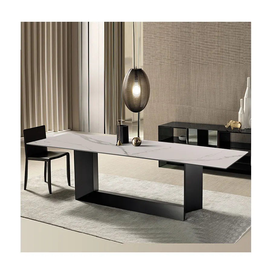 Comedor мебель Ресторан стол свет роскошный обеденный стол современный минималистский из нержавеющей стали шифовый геометрический обеденный стол