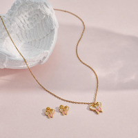 Ensemble de bijoux pour bébé fille, accessoires en acier inoxydable, fleur, nœud papillon, cœur, collier, boucles d'oreilles, pour cadeau