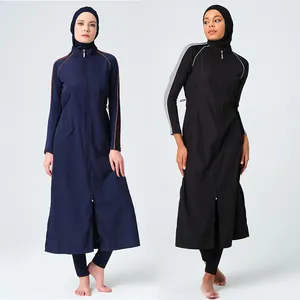 Impermeabile su lungo costume da bagno sportivo Burkini con cerniera con coulisse Slim Fit Hijab Burkini costume da bagno islamico donna modesto