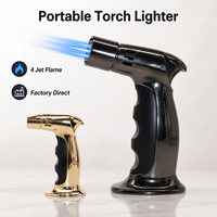 Briquet torche au butane à flamme bleue pour barbecue, cuisine et cigares, briquet à gaz jet, personnalisation OEM, petites commandes possibles