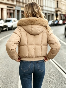 Blouson matelassé chic à capuche pour femme, fermeture éclair, poignets et ourlet élastiques, manches longues, décontracté, hiver, usage quotidien - Product Image 3