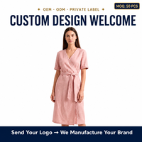 Robe midi ample d'été personnalisée pour femme en acétate uni, à taille naturelle, col en V, manches courtes, formelle, avec logo de marque propre, fabrication OEM ODM