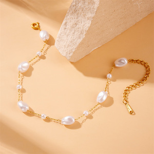 Elegant Pearl Stainless Steel Chain Necklace And <b>Bracelet</b> <b>Set</b> For Women Gift Jewelry - Product Image 3