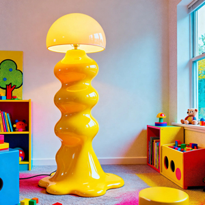 Lampadaire moderne jaune en forme de champignon, abat-jour en plastique, lumière LED blanc froid, grande taille, design sculptural, hauteur réglable, commande tactile - Product Image 6