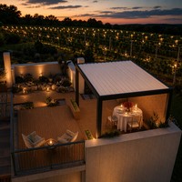 Motorisierte Lamellendach-Pergola in Silberweiß für Garten, Terrasse und Balkon, Wasserdichter Sonnenschutz mit Einziehbarem Aluminiumrahmen