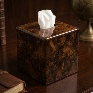 Caja de pañuelos cuadrada hecha a mano de madera y mármol natural, soporte decorativo vintage para servilletas, fácil de instalar, para el hogar, la oficina o el café. - Product Image 1