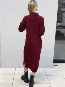 Robe midi décontractée à manches longues rouge avec taille naturelle Saison automne/hiver Tissu écologique Col <span class=keywords><strong>carré</strong></span> Design simple - Product Image 2