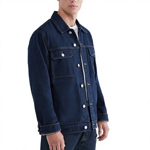 Chaqueta de Mezclilla Azul Oscuro para Hombre, Cuello Mao, Corte Regular, Transpirable, Informal, con Logotipo Frontal, Ropa de Trabajo de Invierno - Product Image 3
