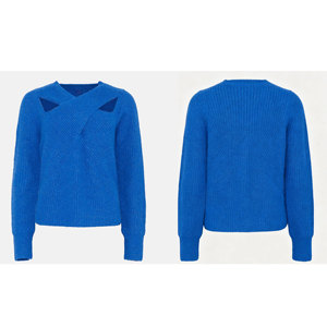 Ladies Glitter Ribbed Knitted Jumper Irregular Wrap V Neck Double Hollow Cut Out Shoulder Oversized <strong>Grunge</strong> Knit <strong>Top</strong> - Product Image 3