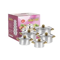Batterie de cuisine de luxe en acier inoxydable triple couche, sans revêtement, avec couvercles et fenêtre de visualisation en verre, compatible tous feux, design moderne, casserole rose