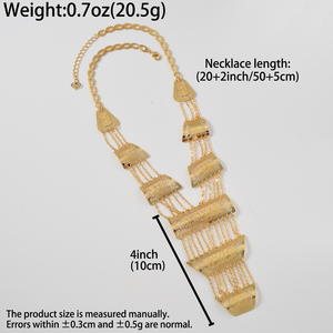18k gold vintage anti tarnish fringe <b>chain</b> trapezoid hollow carved panel oversized durable fashion plated necklace - Product Image 6