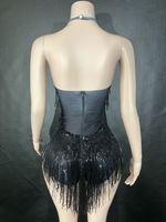 Étincelant Strass Frange Dos Nu Halter Combinaison Femmes Sexy Sans Manches Body Latin Pole Dance Performance Costume