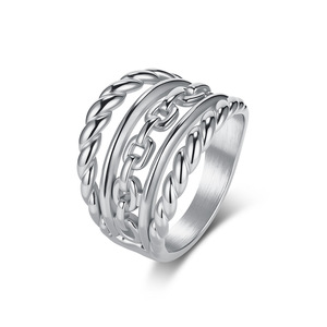 แหวนโซ่ถักหลายเส้นแบบยูนิเซ็กซ์ แหวนนิ้วชี้สีทองเหล็ก ของขวัญเครื่องประดับ - Product Image 1