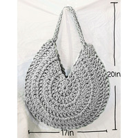 Bolso de Hombro Redondo de Color Sólido, Tejido con Cuerda de Algodón, Bolso Tote de Ganchillo Hecho a Mano, Bolso Grande Informal para Damas, para Salidas Diarias