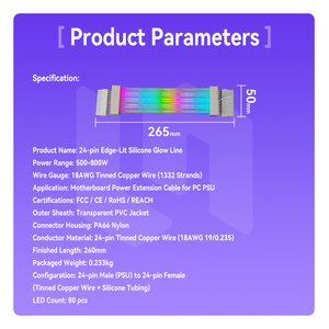 RGB PSU Cables Full White ARGB GPU Fuente de alimentación 5V3 500mm <span class=keywords><strong>Strimer</strong></span> Kit de cables de extensión Chaqueta atlética brillante de silicona - Product Image 2