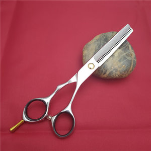 Tijeras de entresacar personalizables de 6 pulgadas, acero inoxidable 440C, para diestros, con mango dorado y una sola pieza. - Product Image 1