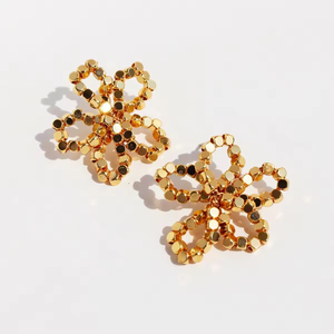 Pendientes de Acero Inoxidable con Lazo, Diseño Moderno 2025, Pendientes Redondos con Cuentas de Oro de 18K para Mujer, Joyería al por Mayor - Product Image 1