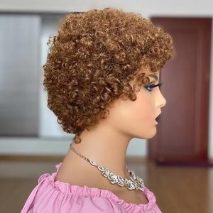 Support Custom Colored Wholesale Pixie Cut Curls <strong>Wig</strong> Cheap Short <strong>Afro</strong> Kinky Curly Human Hair Machine Made <strong>Wigs</strong> for Black Women - Product Image 3