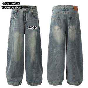 Pantaloni personalizzati da <span class=keywords><strong>uomo</strong></span> di marca americana larghi stile retrò <span class=keywords><strong>Slim</strong></span> Fit Micro-larghi Modulare lunghi stampati vecchio stile <span class=keywords><strong>Jeans</strong></span> da lavaggio - Product Image 3