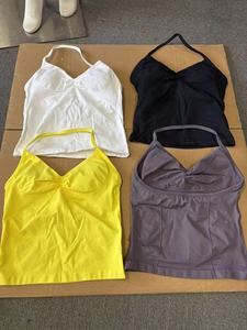 Conjunto de Yoga sin costuras para mujer, mallas de impacto, mallas para gimnasio, camiseta sin mangas acolchada, trajes de entrenamiento, <span class=keywords><strong>ropa</strong></span> deportiva sólida XS fruncida - Product Image 4