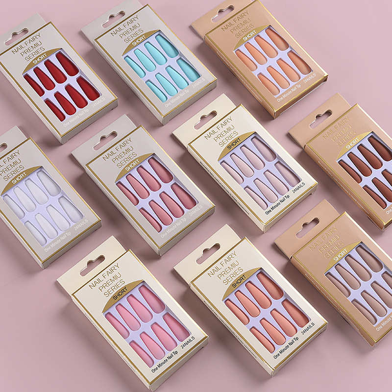 סיטונאי מפעל מחיר 24pcs מותג פרטי מלא כיסוי מוצק צבע מזויף נייל ארוך ארון לחץ על ציפורניים למכירה