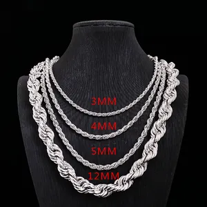 18K Plated Diamond Cut Rope Chain 3mm 4mm 5mm 12mm Silver Heavy Hiphop Rope Chain 18" for Men