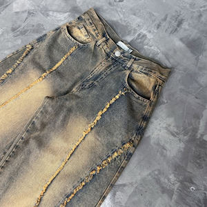 Pantalon en denim de haute qualité en coton délavé vintage à pampilles Pantalon en jean Pantalon en jean de qualité supérieure Stretch Confort à quatre voies - Product Image 2