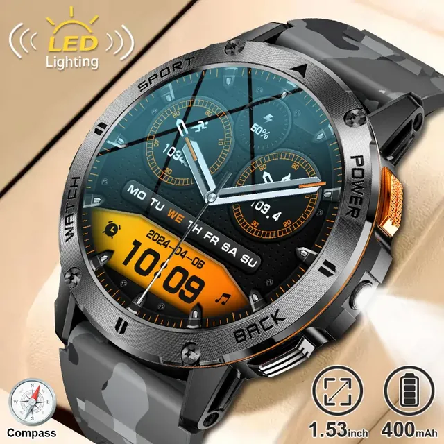 LIGE Outdoor Smart Watch Men Flashlight Compass IP68 Waterproof Outdoor Sport Tracker Bluetooth Call Smartwatch for Android IOS
