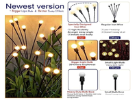 Nouvelles lumières de luciole améliorées 6/8/10/12 LED RVB solaire extérieur balançant le vent souffle des lumières de jardin de luciole lumières solaires extérieures