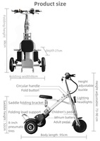 Tricycle électrique pliable à 3 roues avec batterie au lithium sans balais, scooter pour seniors 250W 36V, mini, léger, avec panier et batterie amovible