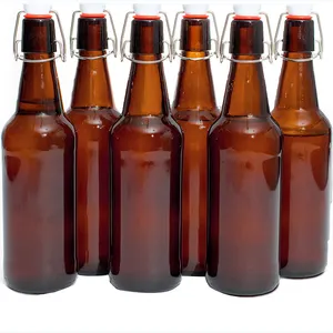 Swing Lid Glass Bottles with Lids Flip Stoppers for Second Fermentation Kombucha Water Kefir Brewing Beer 16 oz Amber