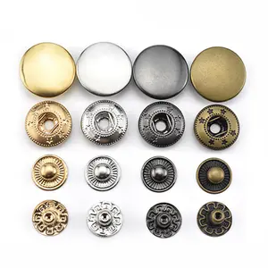 Eco-friendly 4 Part Gold Silver Metal Snap Buttons 10mm 12mm 15mm For Jacket Bag