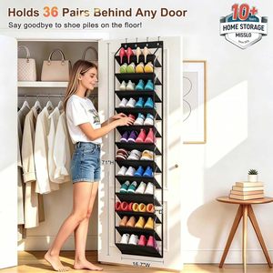Over The Door <b>Shoe</b> Organizer 12 Tiers Black Hanging Rack For <b>Shoes</b> Closet Storage Behind Door Wall Mount <b>Hook</b> Type - Product Image 2