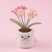 Tanaman Forget-Me-Not Rajutan Tangan dalam Pot, Dekorasi Meja Wajah Lucu, Hadiah, Bunga Buatan Rajutan, Kerajinan Jadi